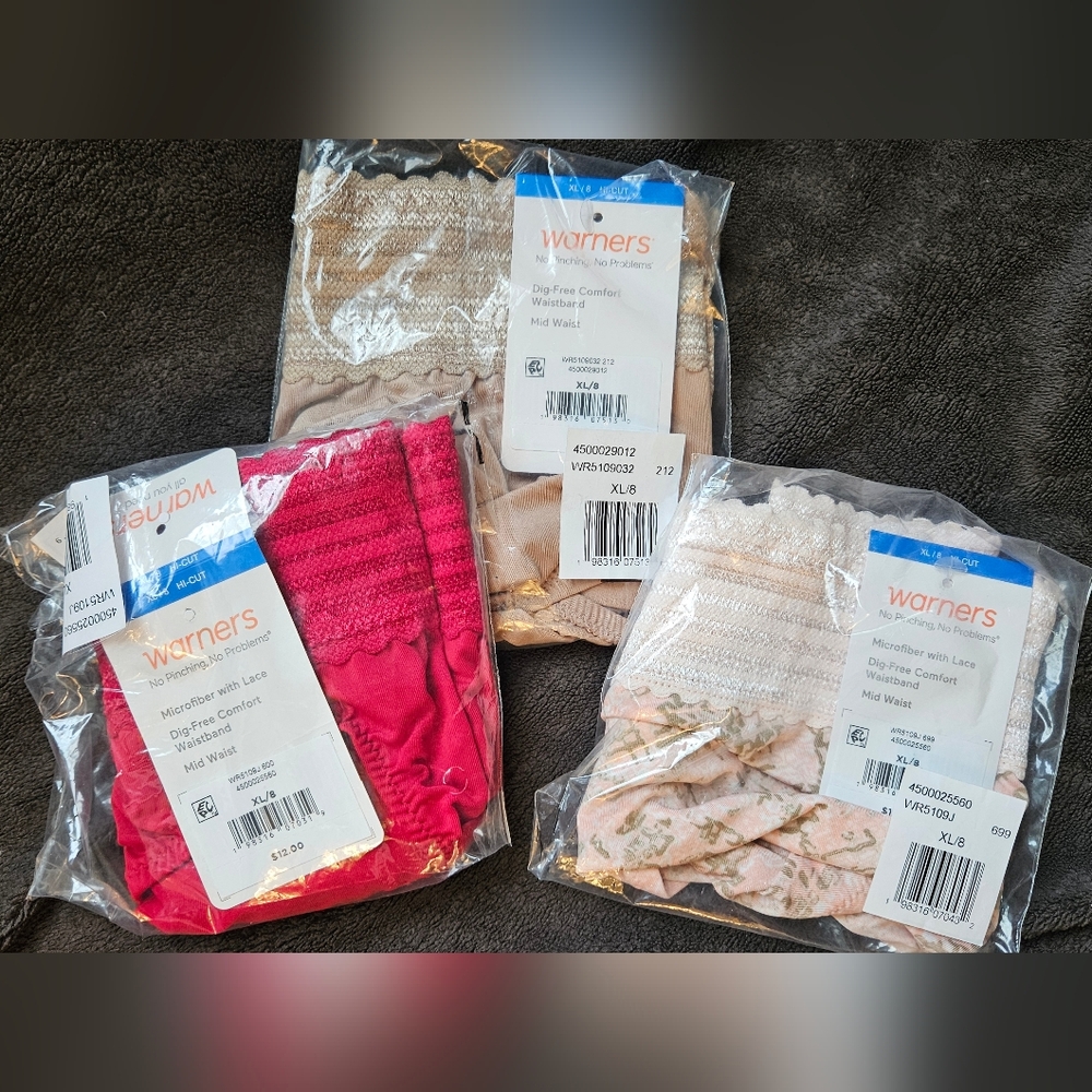Warner's Women's Dig-Free Microfiber Hi-Cut Panties, XL, Set of 3, NWT